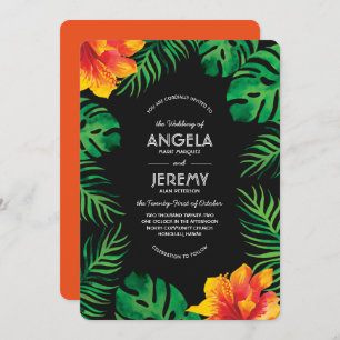 Invitación Naranja Hibiscus y Boda de las hojas tropicales