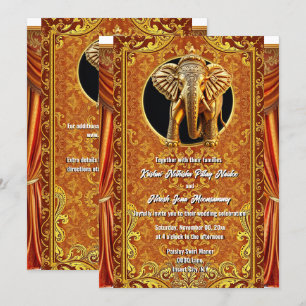 Invitación Naranja hindú  dorado elefante indio lujoso