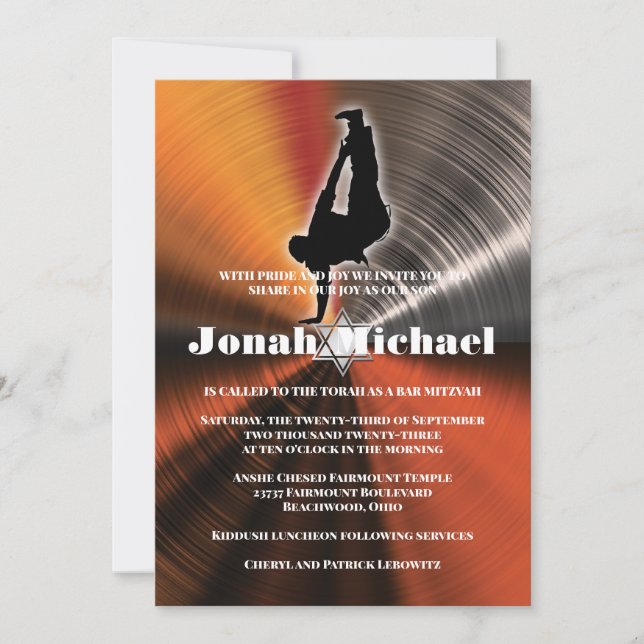 Invitación Naranja Hip-Hop Dance Dancer Bar Mitzvah Invitació (Anverso)