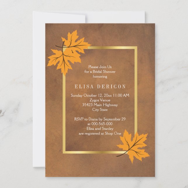 Invitación Naranja hojas de arce boda marrón ducha de novia (Anverso)