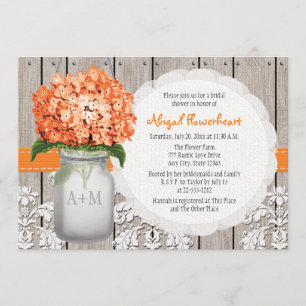 Invitación Naranja Hydrangea Mason Jar Bridal Shower