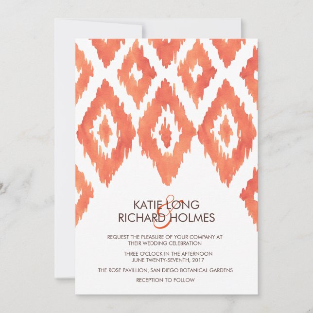 Invitación Naranja Ikat Boda (Anverso)