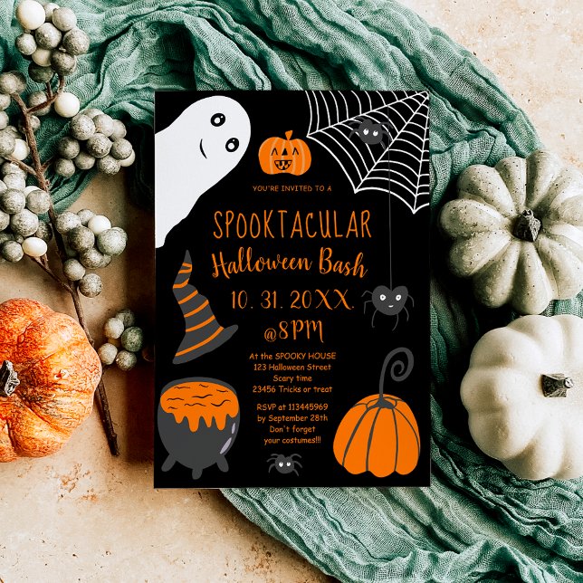 Invitación Naranja  ilustraciones de Halloween fiesta (Cute kids orange Halloween illustrations party Invitation)