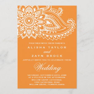 Invitación Naranja indio Paisley Boda