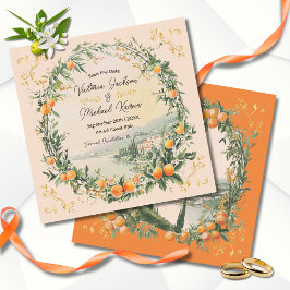 Invitación Naranja italiano Amalfi Costa floral Guardar fecha