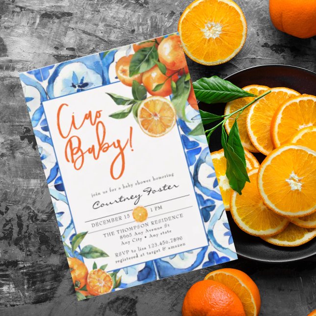 Invitación Naranja italiano Watercolor Baby Shower (Subido por el creador)