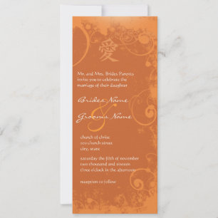 Invitación Naranja Kanji Love Swirl Boda