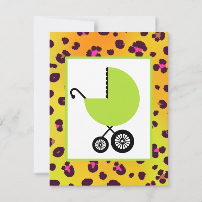 Invitación Naranja Leopard Print & Green Carriage Baby Shower (Anverso)