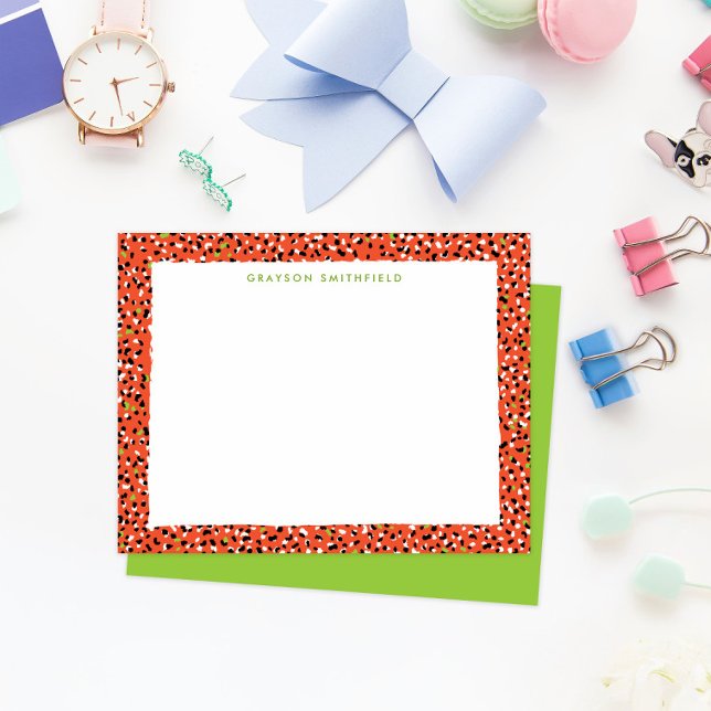 Invitación Naranja Leopardo de la Nieve Imprimir estacionería (fun colorful orange and lime green leopard print border frame personal stationery note cards)
