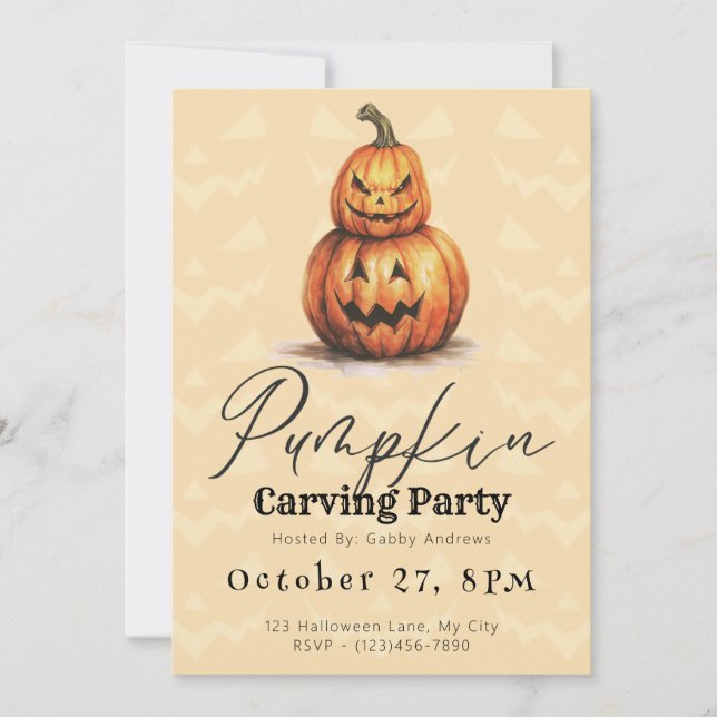 Invitación Naranja ligero Jack-O' Fiesta de calabaza de linte (Anverso)