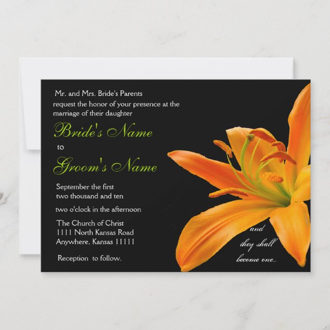 Invitación Naranja lily Boda (Anverso)