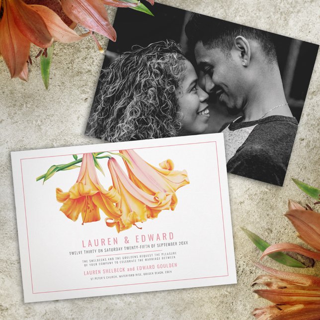 Invitación Naranja lily personalizado de arte botánico boda d (Subido por el creador)