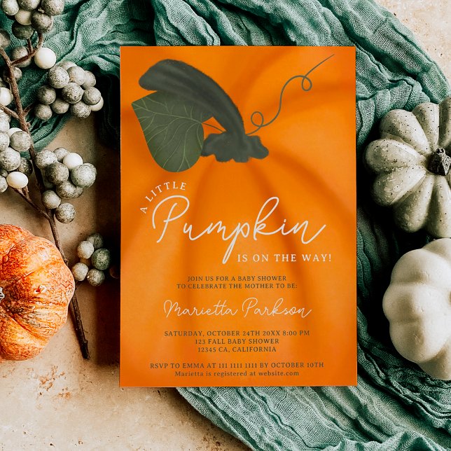Invitación Naranja lindo calabaza pequeña caída de bebé ducha (Cute orange little pumpkin fall baby shower invitation)
