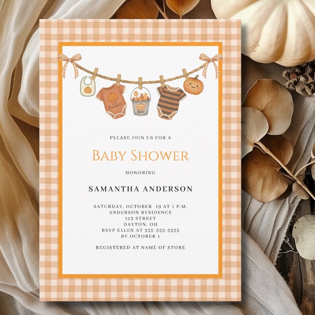 Invitación Naranja lindo Halloween Clothesline Baby Shower (Subido por el creador)