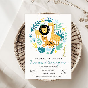 Invitación Naranja lindo llama a todos los animales Fiestas p