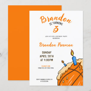 Invitación Naranja lindo y crema blanca Pastel de baloncesto 