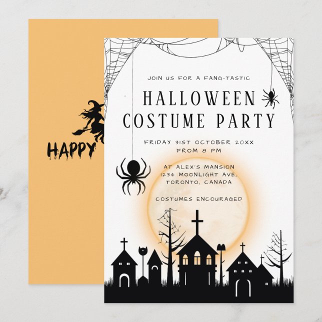 Invitación Naranja lindo y Fiesta de disfraces de Halloween p (Anverso / Reverso)