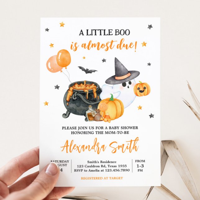 Invitación Naranja Little Boo Ghost Baby Shower (Ghost Halloween Baby Shower Invitation)
