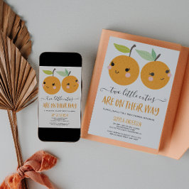 Invitación Naranja Little Cutie Citrus Chicas gemelos Baby Sh