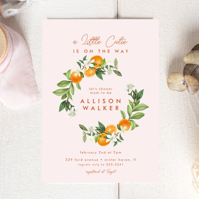 Invitación Naranja Little Cutie Citrus Pink Baby Shower (Subido por el creador)