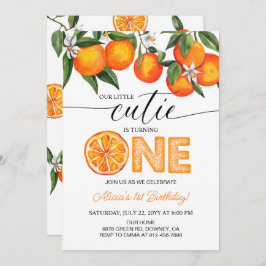 Invitación Naranja Little Cutie Citrus Primer Fiesta de cumpl