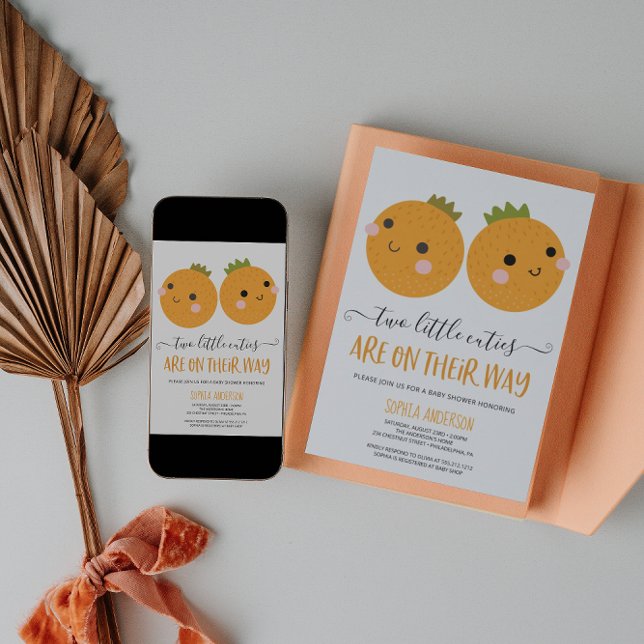 Invitación Naranja Little Cutie Citrus Twin Boys Baby Shower (Subido por el creador)