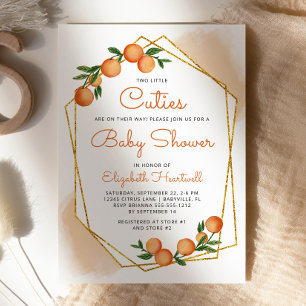 Invitación Naranja Little Cuties Twins Citrus Baby Shower