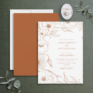 Invitación Naranja Lline Art Floral Boda de arte moderno quem