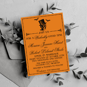 Invitación Naranja malvado de Halloween Boda gótica negra