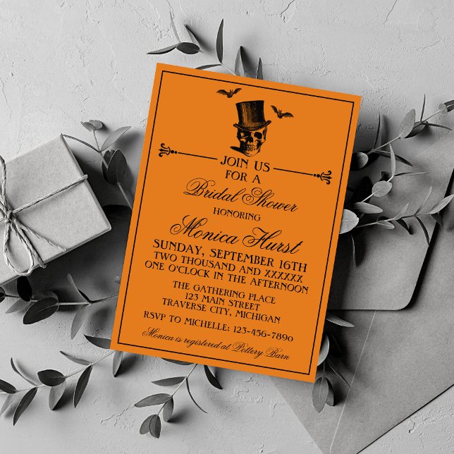 Invitación Naranja malvado de Halloween ducha de novia gótica (Subido por el creador)