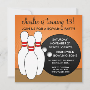 Invitación Naranja mandarín vamos a tener un Fiesta de bolich