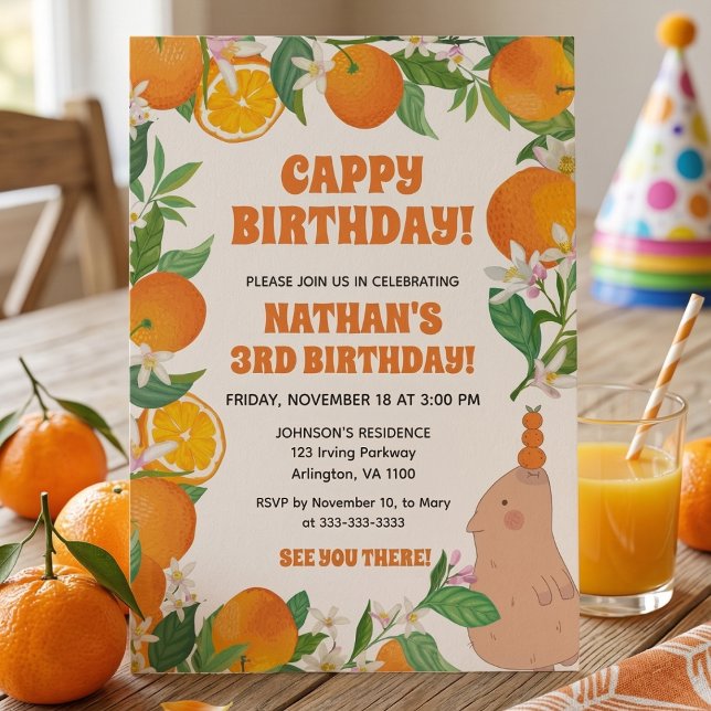 Invitación Naranja Mandarina Carpincho Niños Diversión Cumple (Subido por el creador)