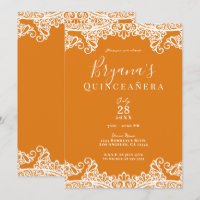 Naranja Mango y Encaje Blanco Elegante Quinceañera