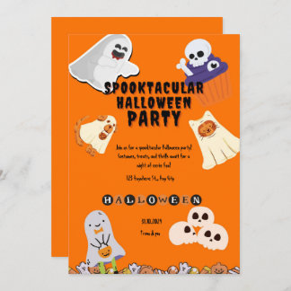 Invitación Naranja maniquetista fantasma fiesta de Halloween