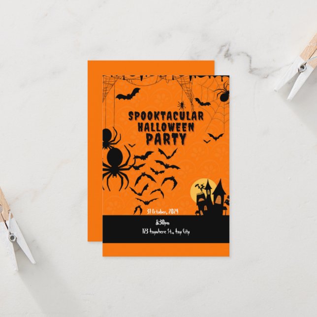 Invitación Naranja maniquetista fantasma fiesta de Halloween (Anverso/Reverso In Situ)