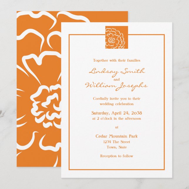 Invitación Naranja Marigold Flor Boda Floral (Anverso / Reverso)