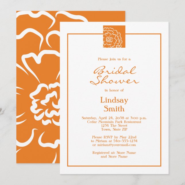 Invitación Naranja Marigold Flor Floral Bridal Shower (Anverso / Reverso)