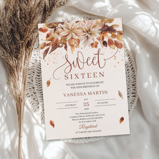 Invitación Naranja Marigold Sweet de otoño dieciséis (Autumn Flowers Orange Marigold Sweet Sixteen Invitation)