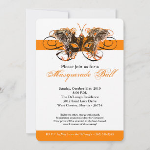 Invitación Naranja Mariposa Mascarada Disfraces Halloween