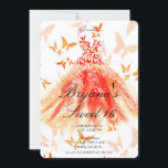 Invitación Naranja Mariposa Roja Vestido Dance Dress Sweet 16<br><div class="desc">Personalizar para cualquier evento</div>