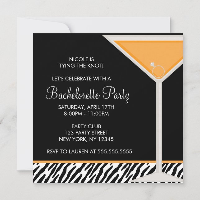 Invitación Naranja Martini Bachelorette (Anverso)