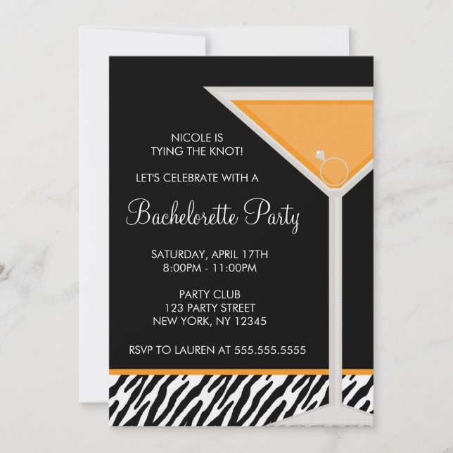 Invitación Naranja Martini Bachelorette (Anverso)