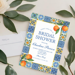 Invitación Naranja MediterraneanBlue tile Bridal Shower