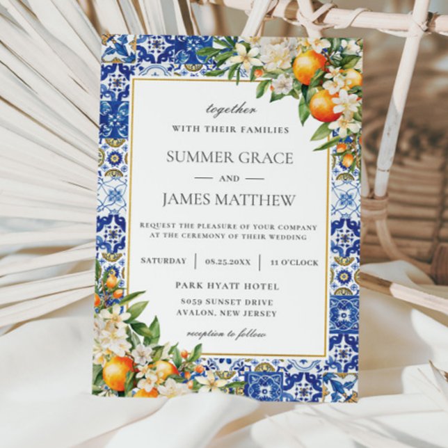 Invitación Naranja mediterráneo Citrus Tiles Boda (Subido por el creador)