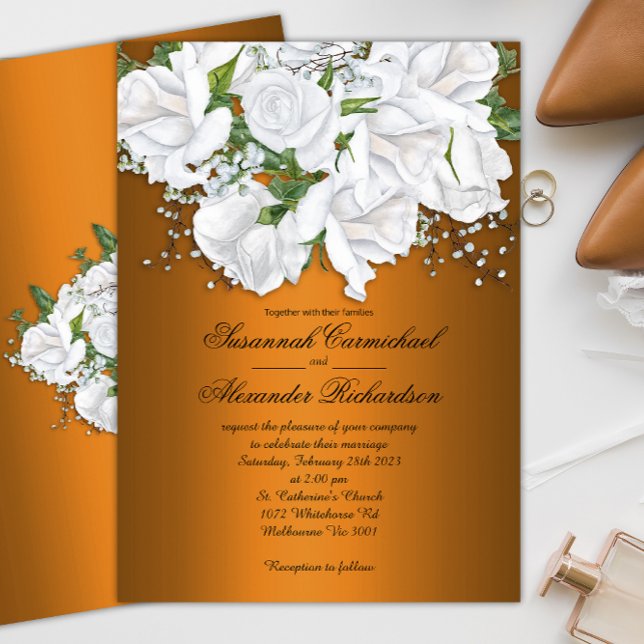Invitación Naranja metálico y Boda del Bouquet de la Rosa Bla (Subido por el creador)