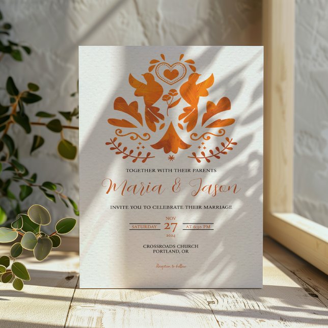 Invitación Naranja Mexicano Moderno y Elegante Boda Minimalis (Mexican Orange Modern Minimalist Elegant Wedding Invitation)