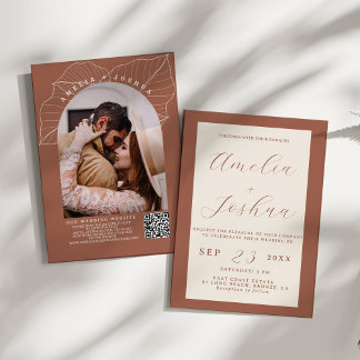 Invitación Naranja minimalista Quemado de Terracota Boho