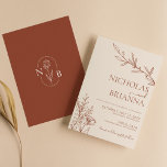 Invitación Naranja minimalista Quemado de Terracota Boho Boda<br><div class="desc">Invitación Boho Boding,  Naranja Quemado De Terracota minimalista. Monograma detrás.</div>