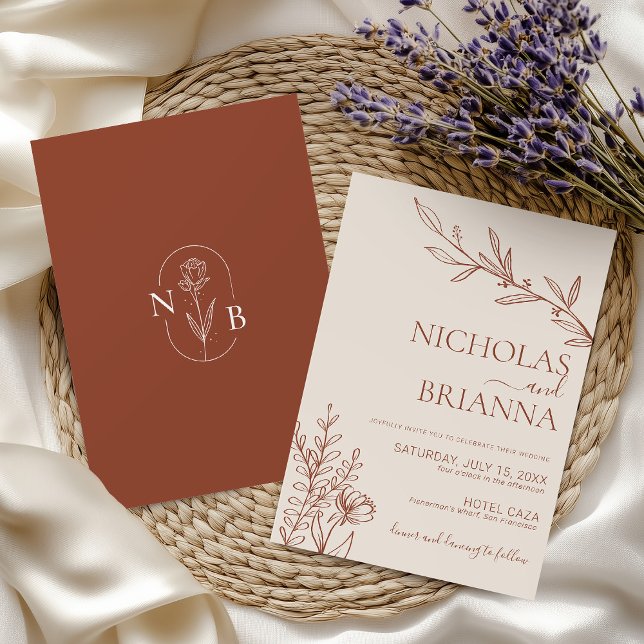 Invitación Naranja minimalista Quemado de Terracota Boho Boda (Subido por el creador)