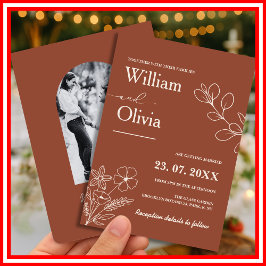 Invitación Naranja minimalista Quemado de Terracota Boho Boda